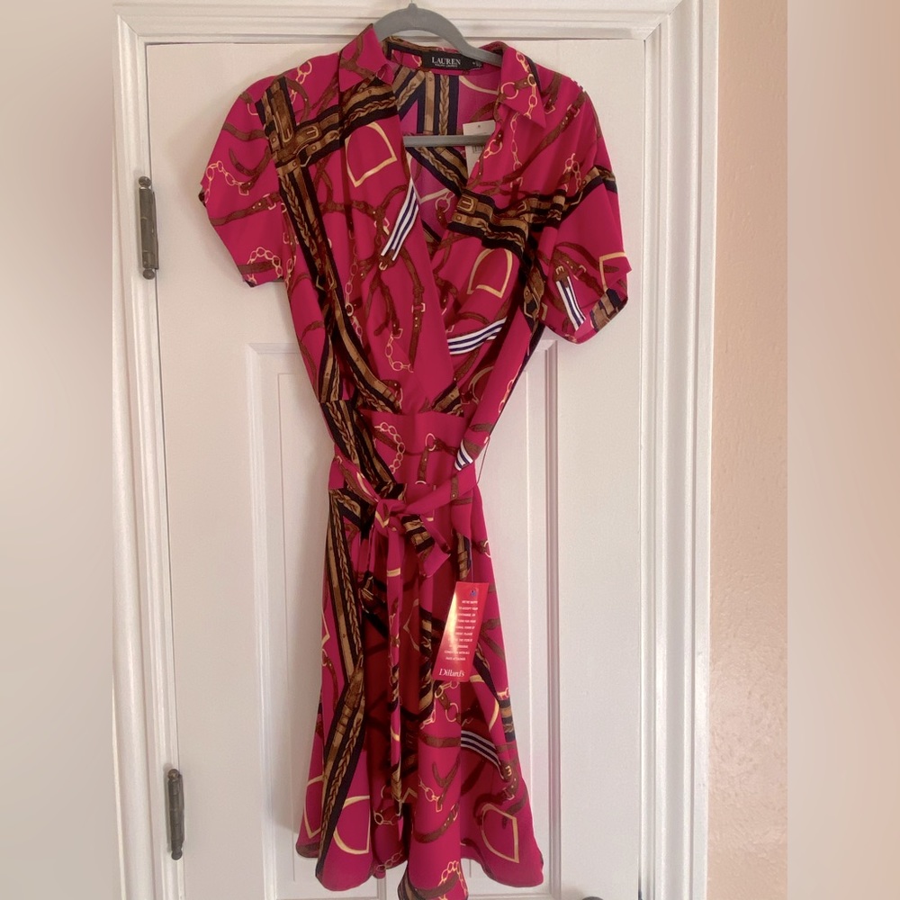 NWT Ralph Lauren Pink Horsebit Equestrian Belted Dress Size 10